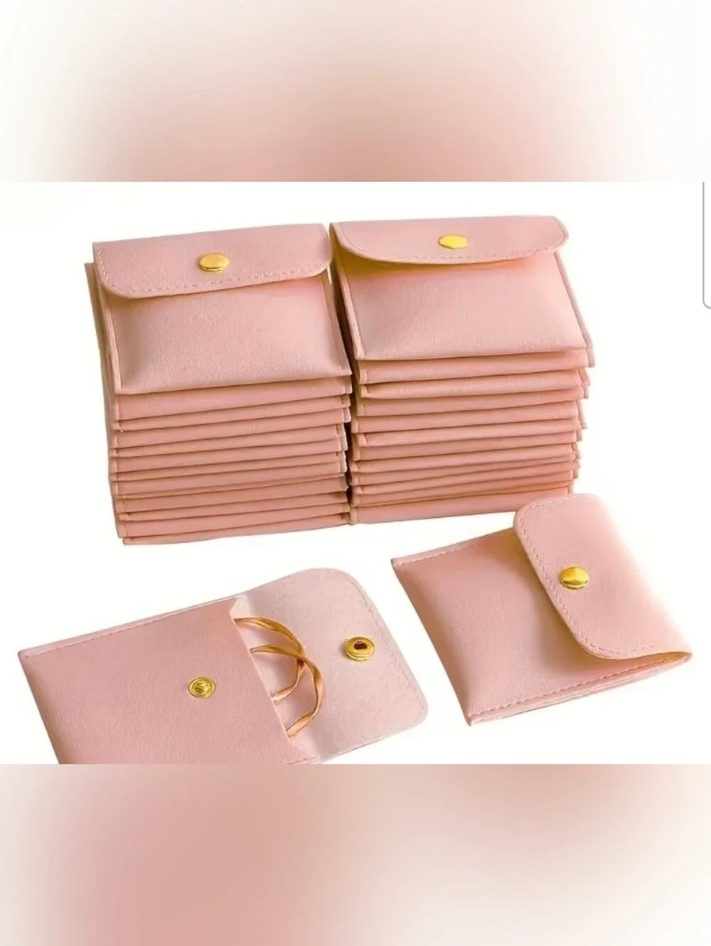Soft Pink Faux Leather Compact Jewelry Pouch with Snap Closure Qty 20